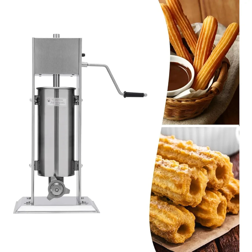 Commercial Churros Maker 5L Stainless Steel Manual Spanish Churros Donuts Making Machine Vertical Churro Machine with 4 Nozzles