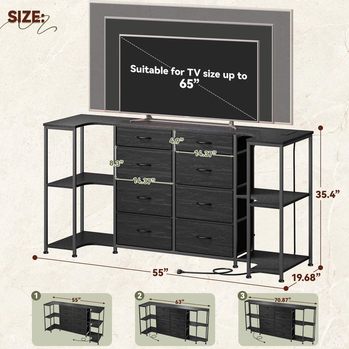 EnHomee Modern TV Stand Dresser With Dual Power Outlets