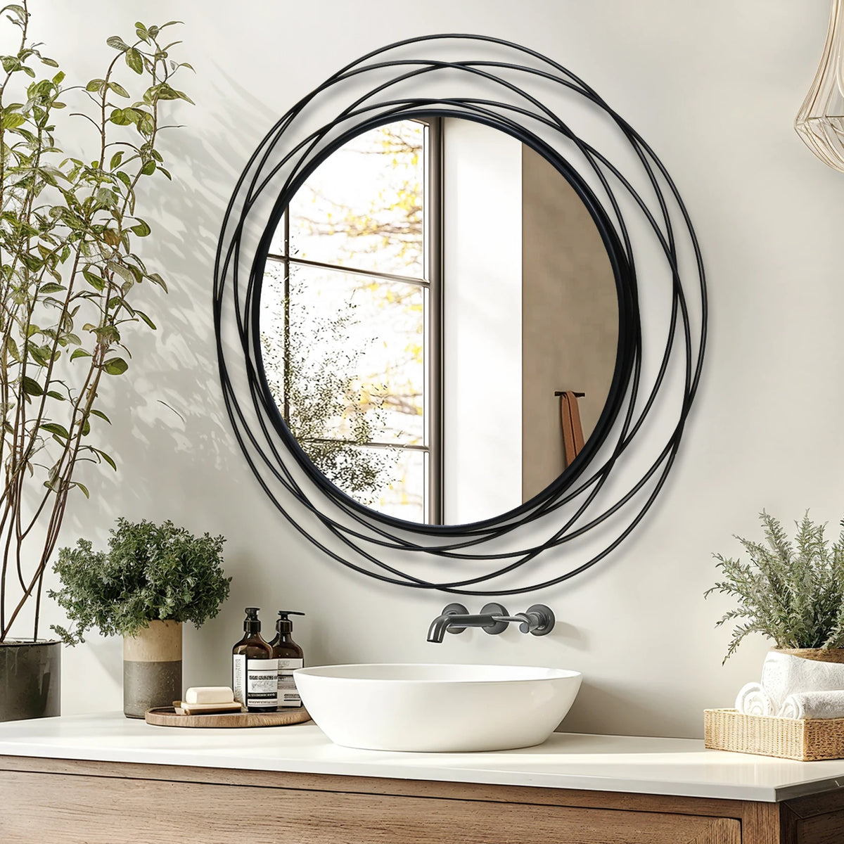 LUVODI Round Decorative Wall Mirror With Iron Wire Frame Modern Accent