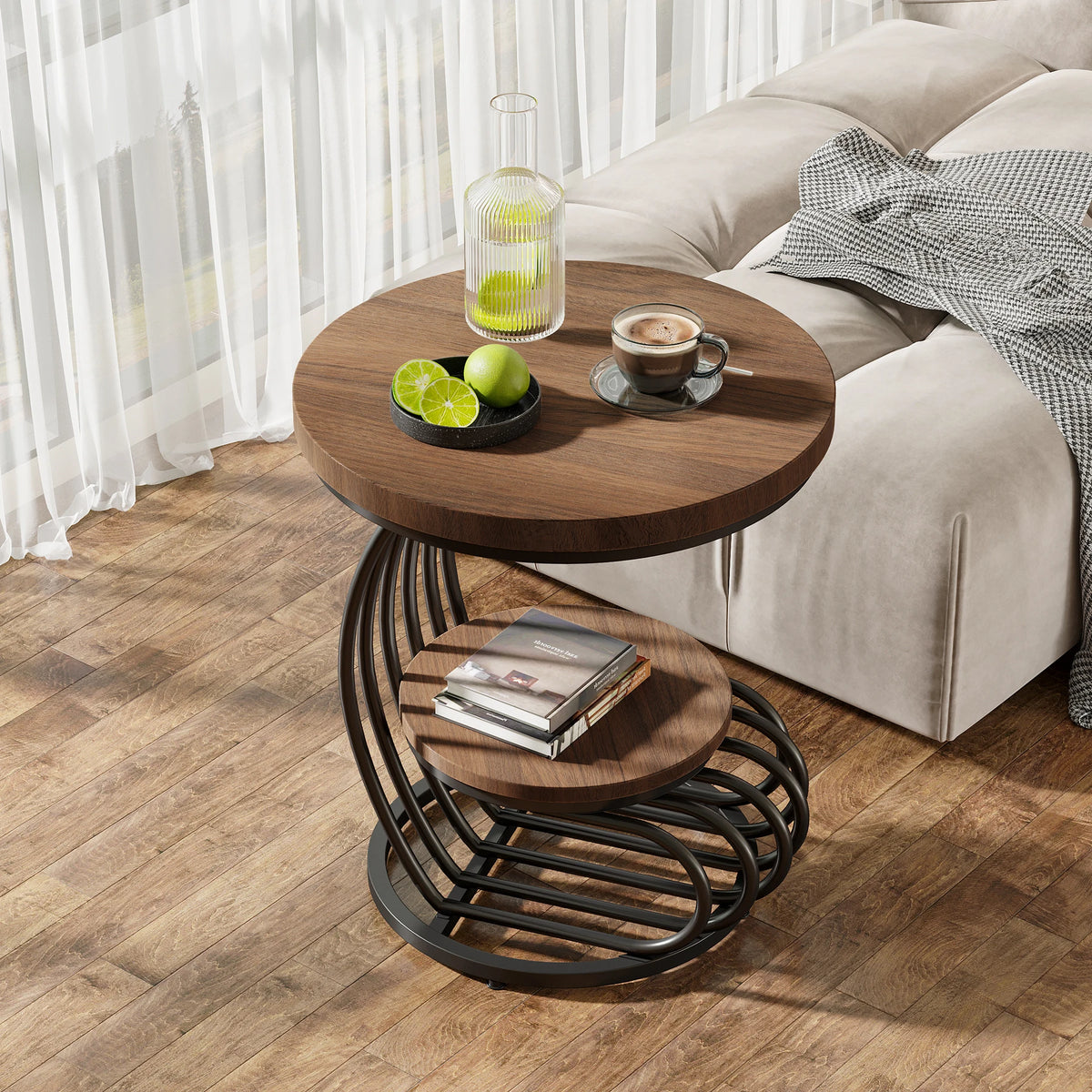Tribesigns Modern Round End Table With Faux Marble Storage Shelf