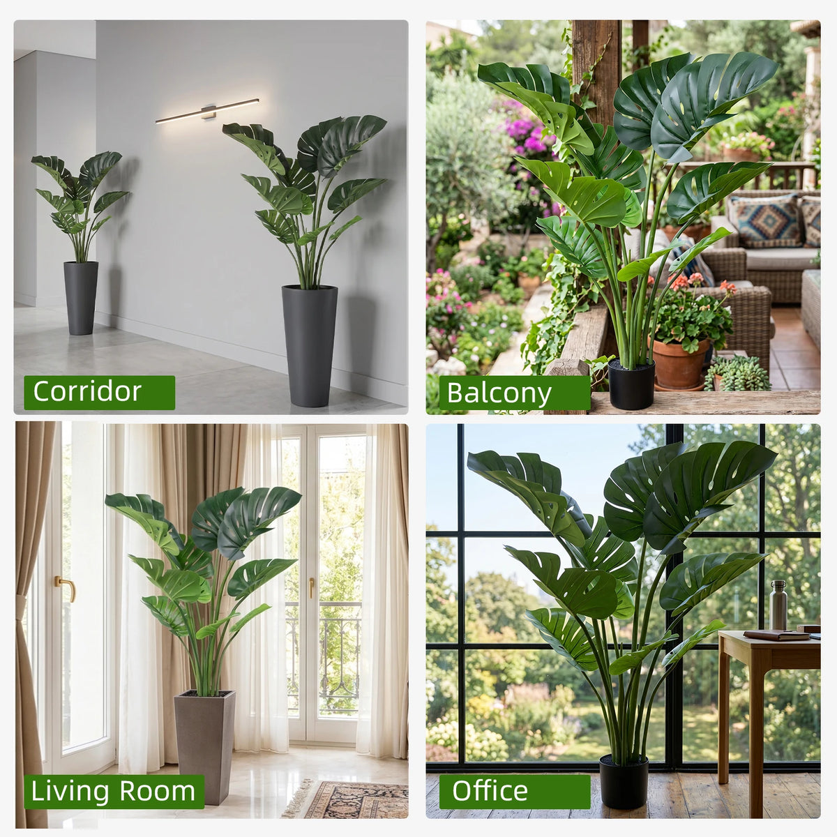 1/2PCS Artificial Monstera Deliciosa Tree, Fake Tropical Palm Plant with Pot, Faux Swiss Cheese Plant for Home Living Room Bedroom Office Decor, Indoor Outdoor Greenery Decoration
