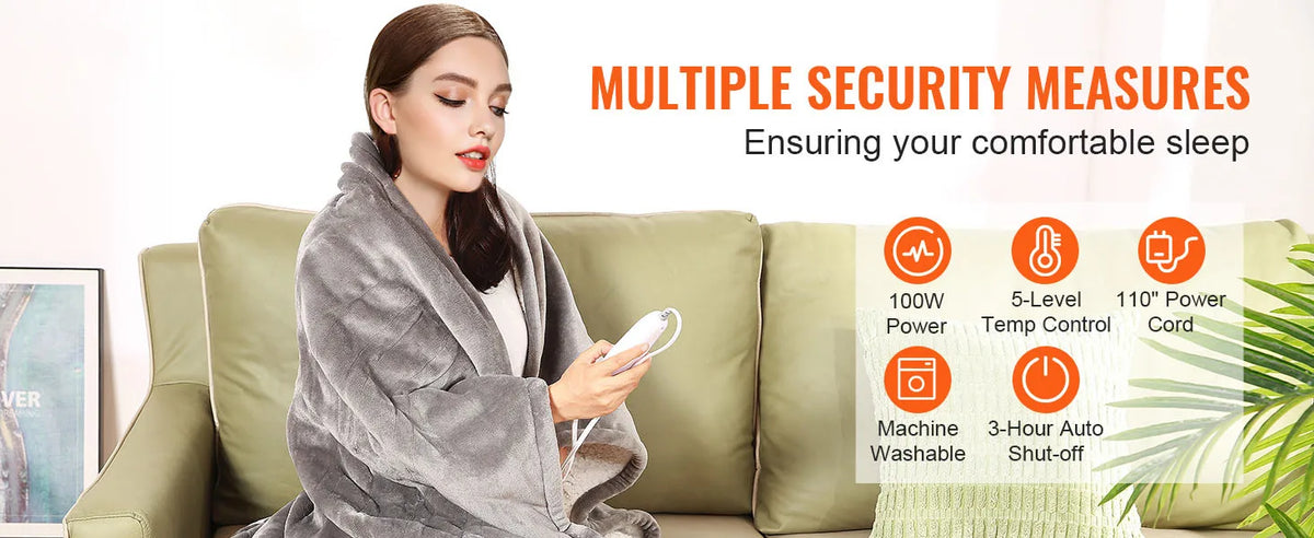 SucceBuy Electric Heated Blanket With Sherpa Flannel And Timer