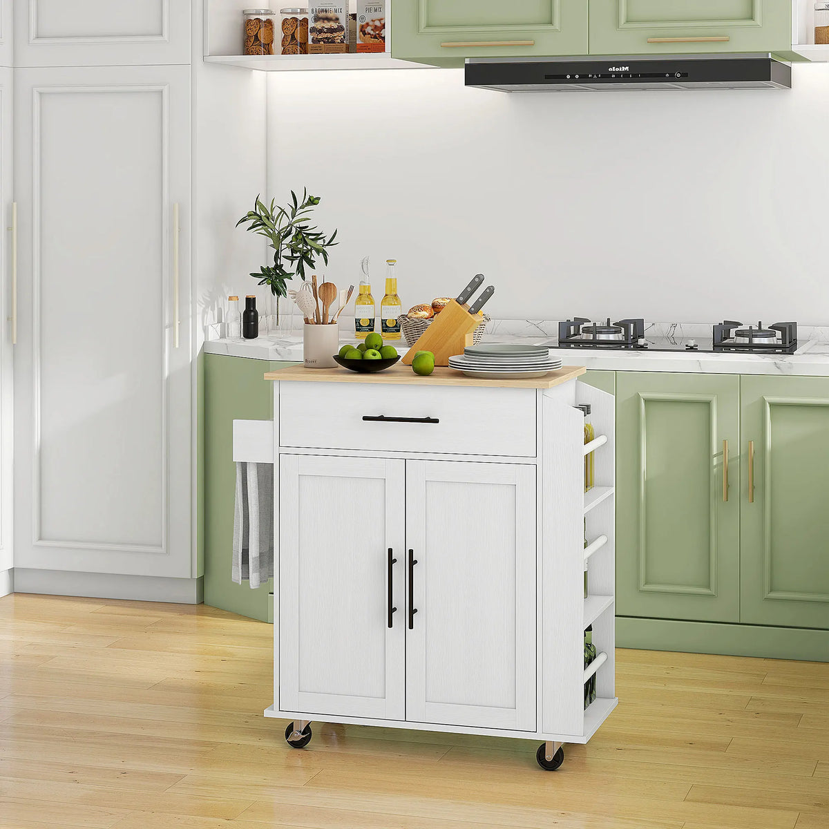 HOMCOM Rolling Kitchen Cart With Storage, Outlets And USB Ports