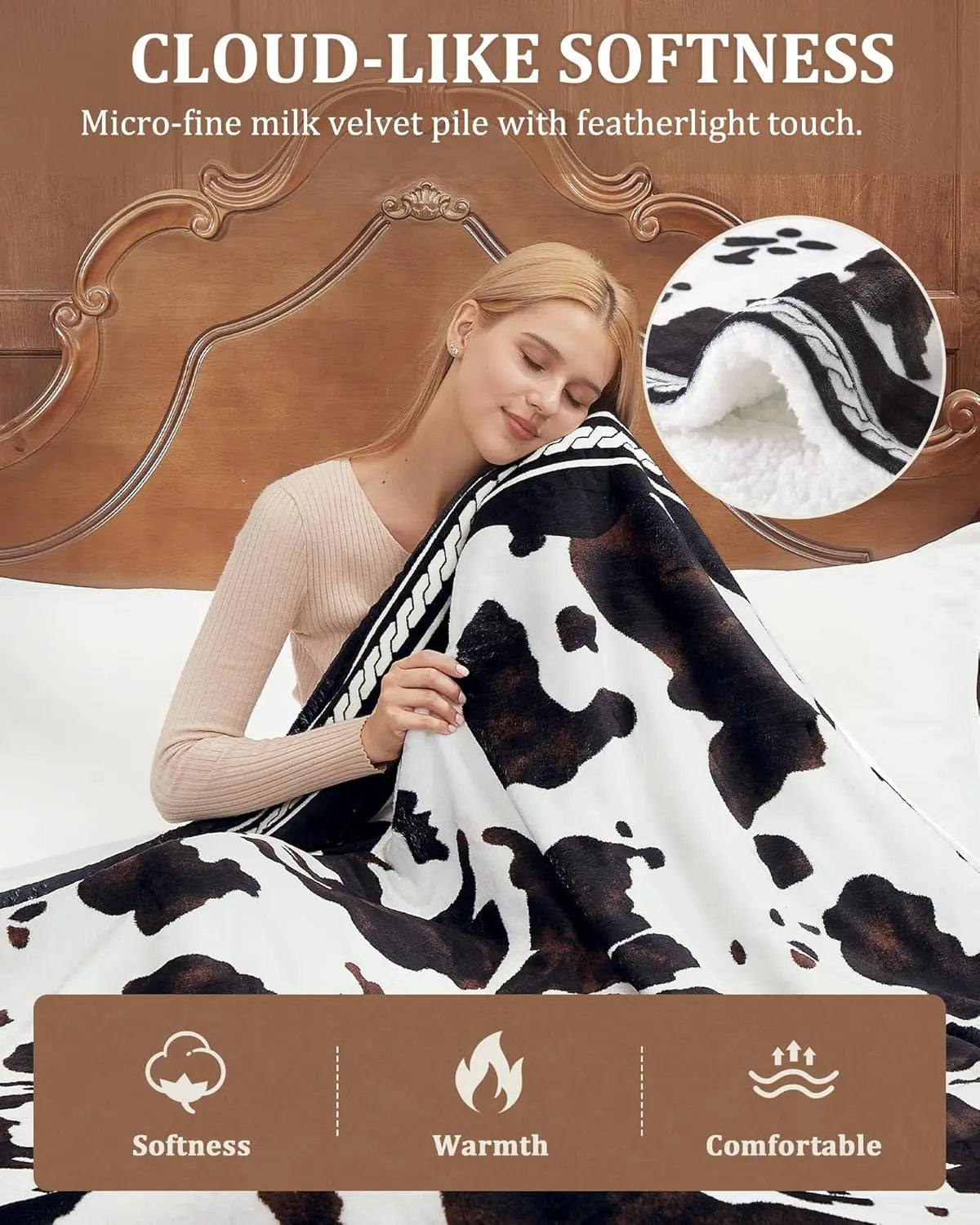 HiMISS Cow Print Heated Electric Blanket With LCD Controller
