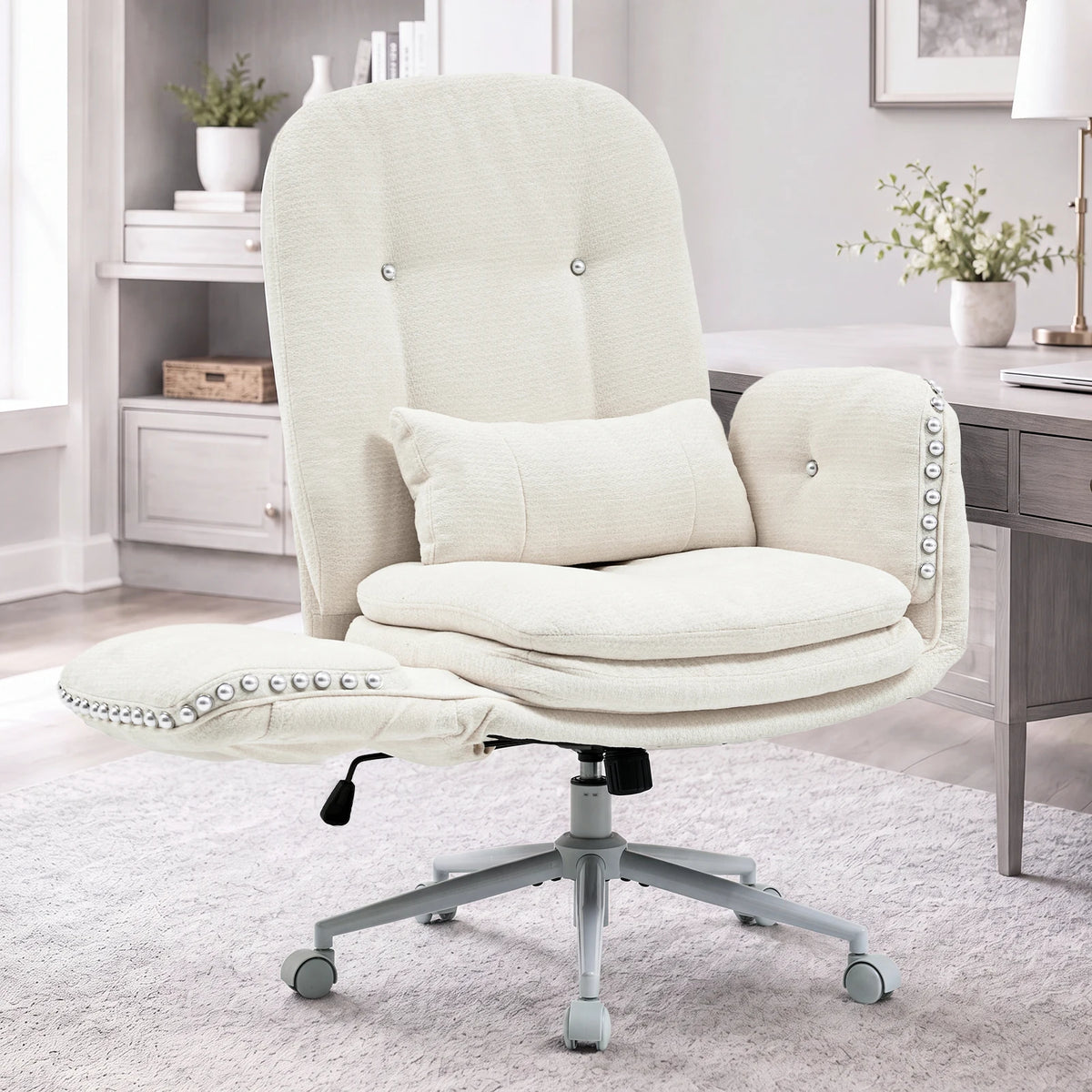 TCGBKAF Criss Cross Office Chair with Flip Armrests Swivel Vanity Chair with Side Pockets, Ergonomic Cross Legged Office Chair with Wheels, Computer Desk Chair for Home&Office