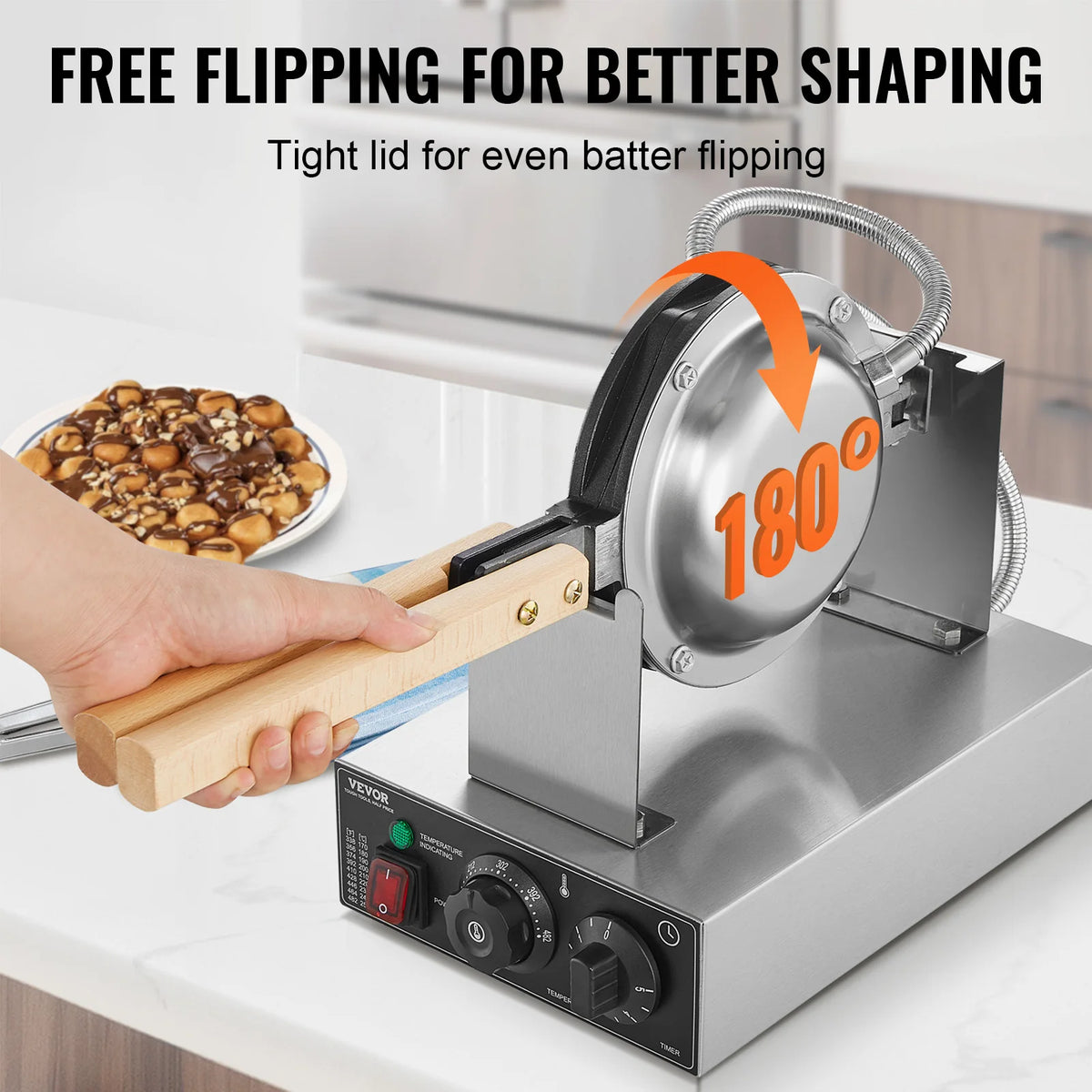 SucceBuy Commercial Bubble Waffle Maker With Nonstick Rotatable Plates