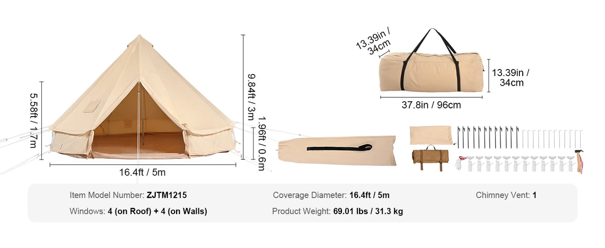 SucceBuy Canvas Bell Tent For Outdoor Camping With Breathable Fabric
