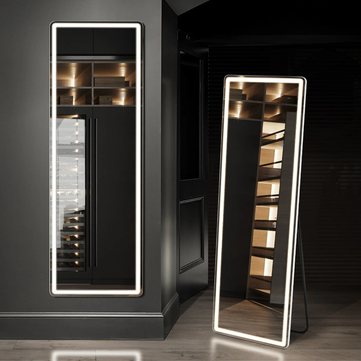 JHK Full Length Led Standing Mirror Wall Mounted Aluminum Frame