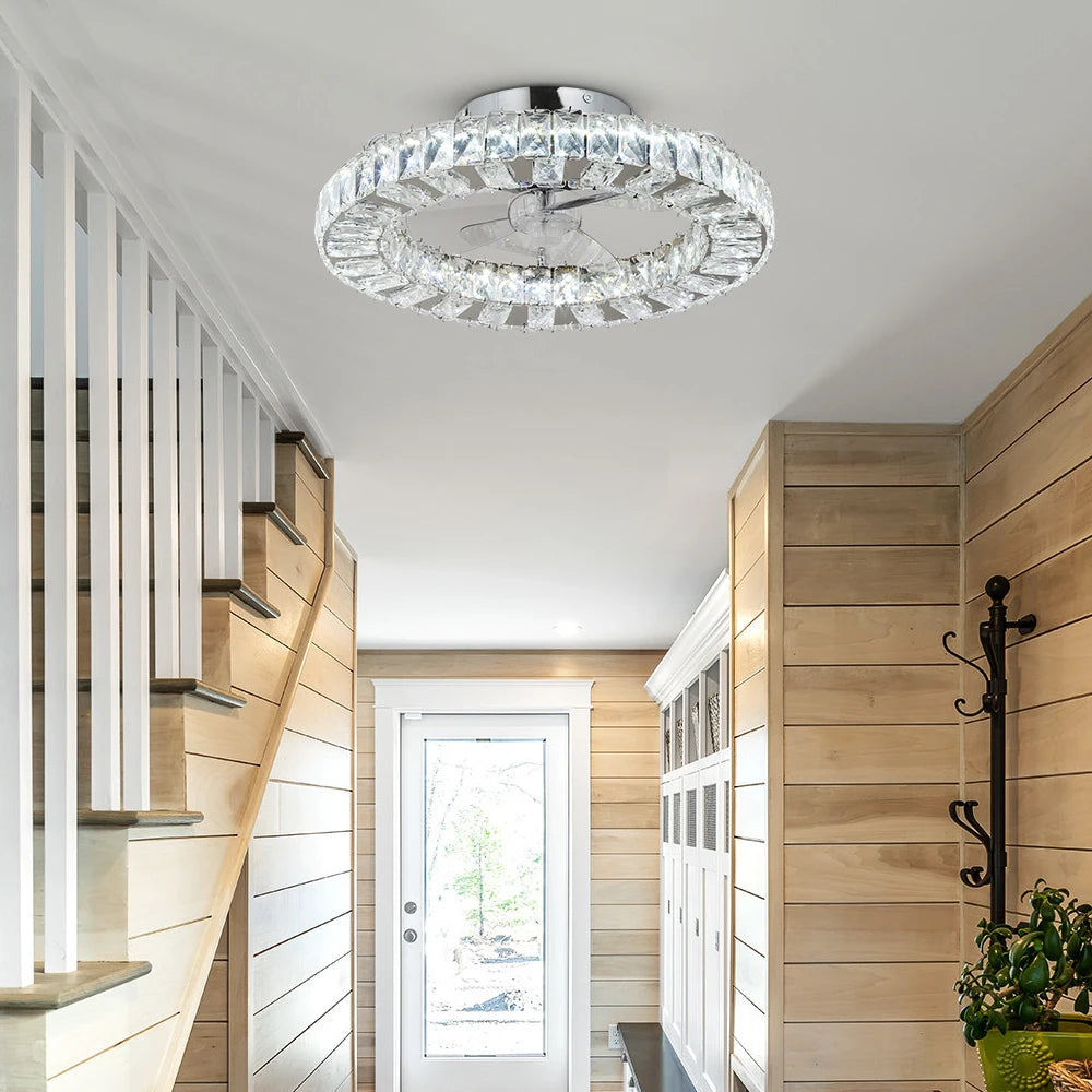 GreeLustr Led Ceiling Fan Lamp With Remote Control Living Room Lighting Crystal Chandeliers Decoration Home Luxury Hanging Light