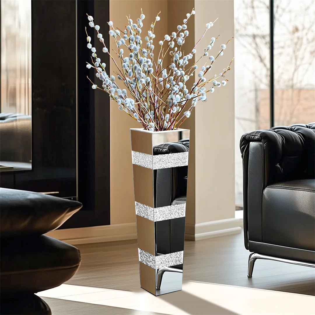 Modern Mirrored Crystal Floor Vase for Elegant Floral Displays