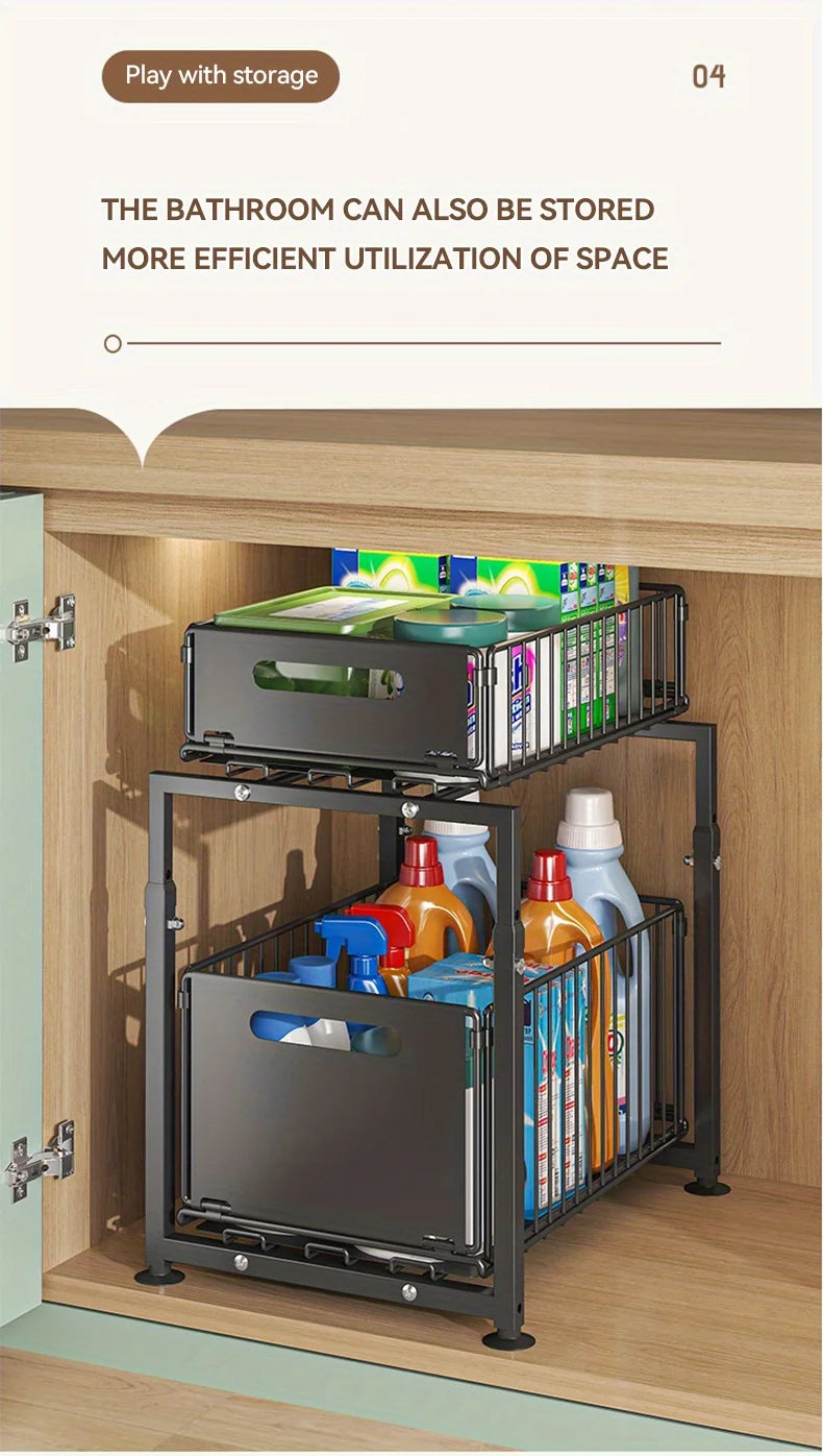 AEHOME 2 Tier Slide Out Cabinet Organizer Heavy Duty Storage Shelf