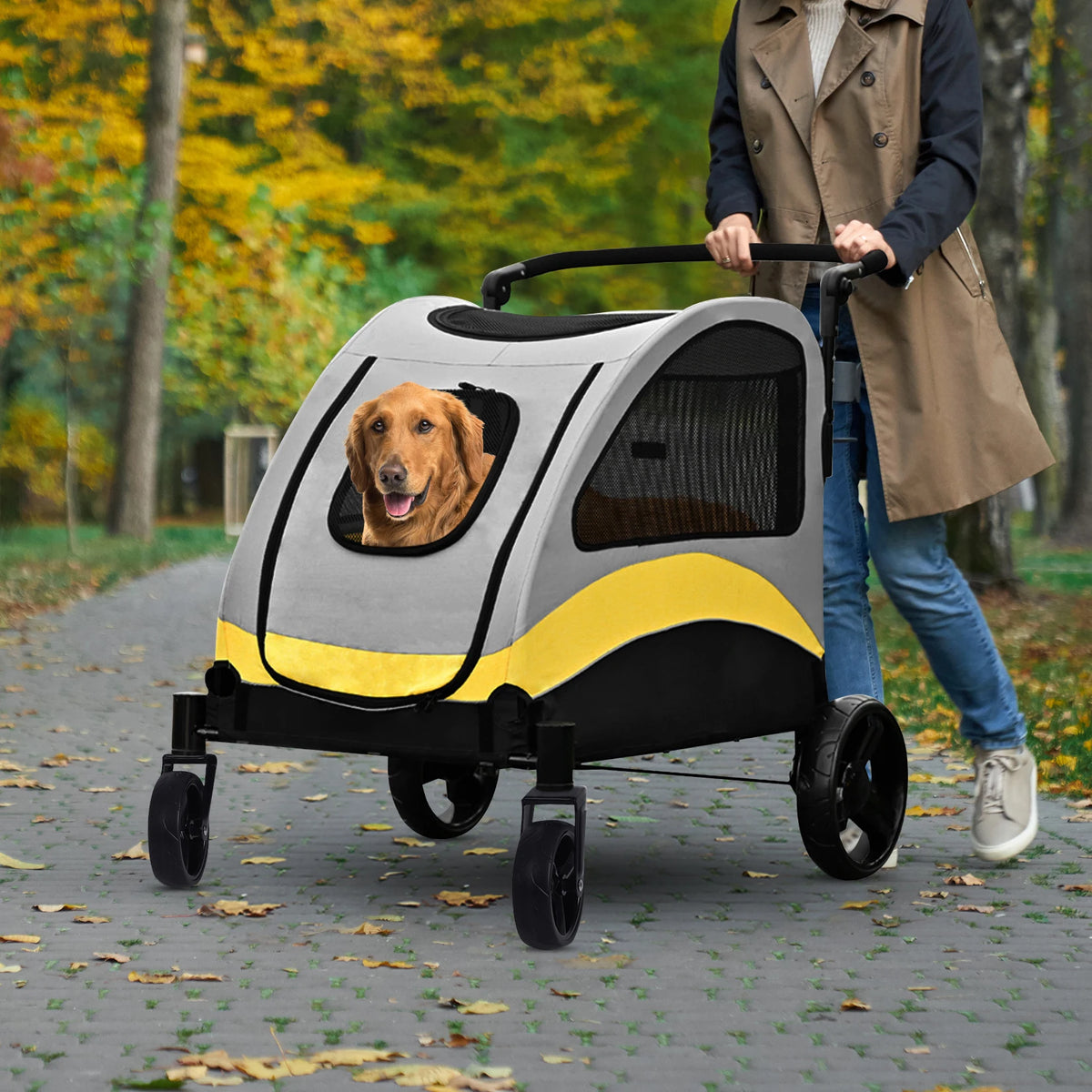Foldable Breathable Four Wheel Pet Stroller For Travel Dogs