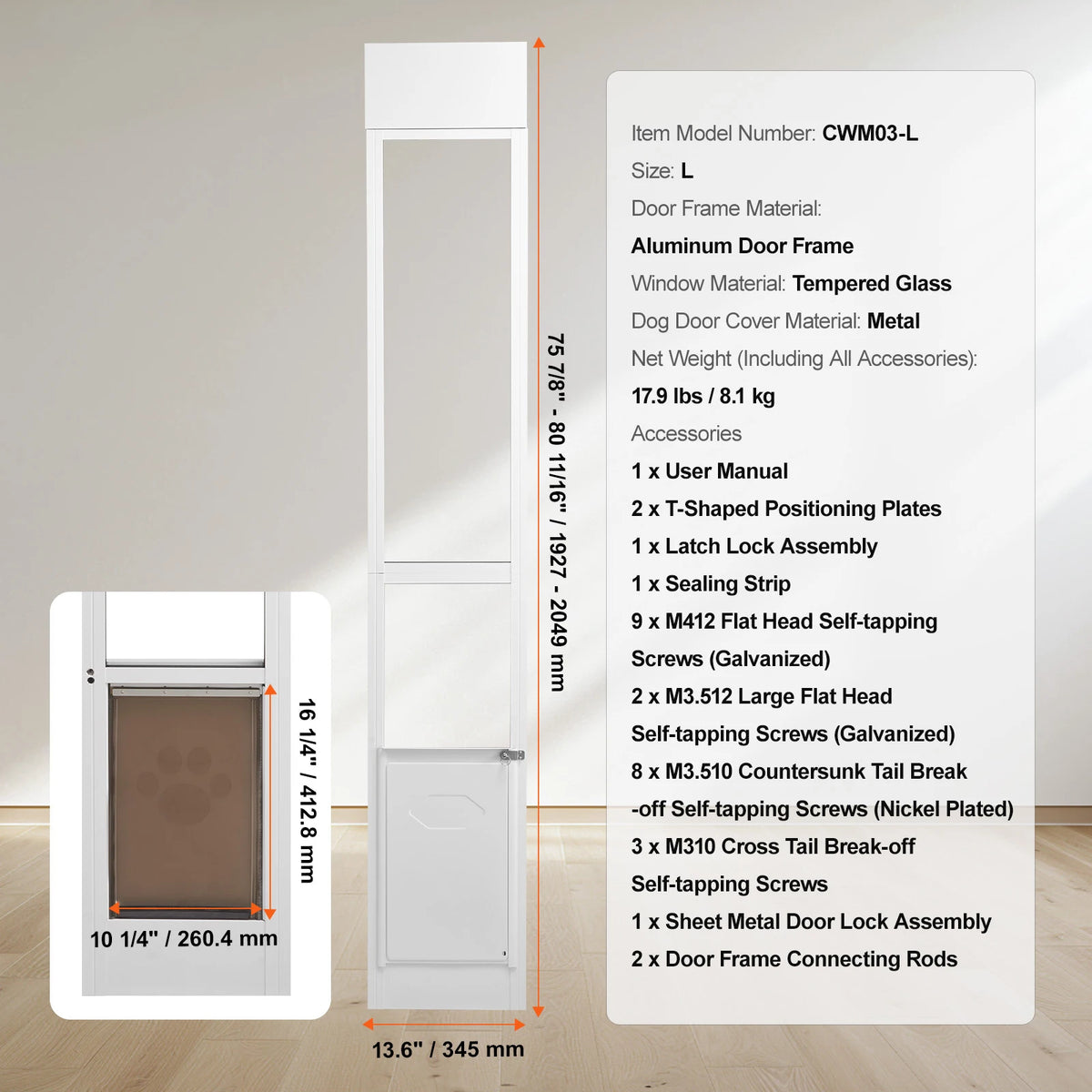 VEVOR Adjustable Sliding Glass Door Pet Door With Aluminum Frame