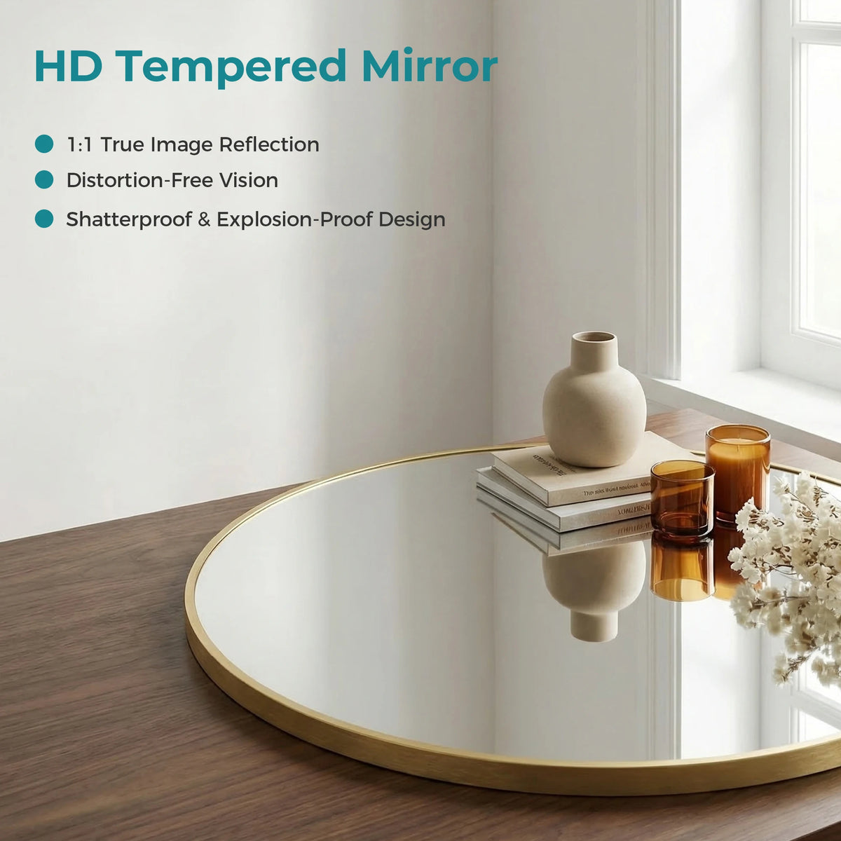 JHK Round Wall Mirror With Crystal Clear Distortion Free Reflection