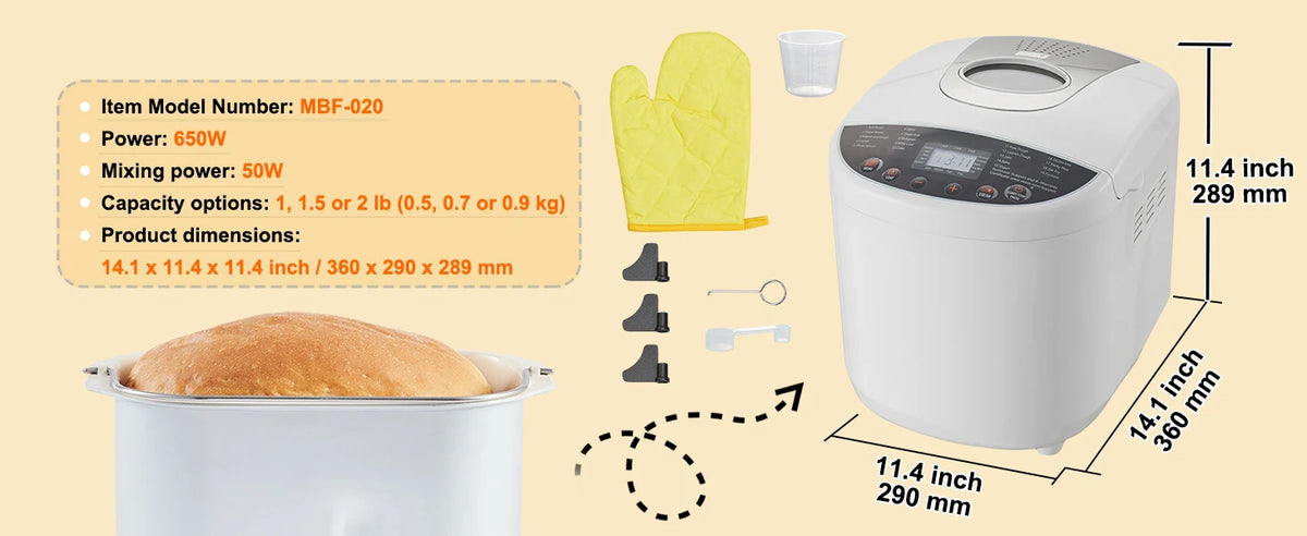 VEVOR 15 In 1 Automatic Bread Maker With Gluten Free Setting