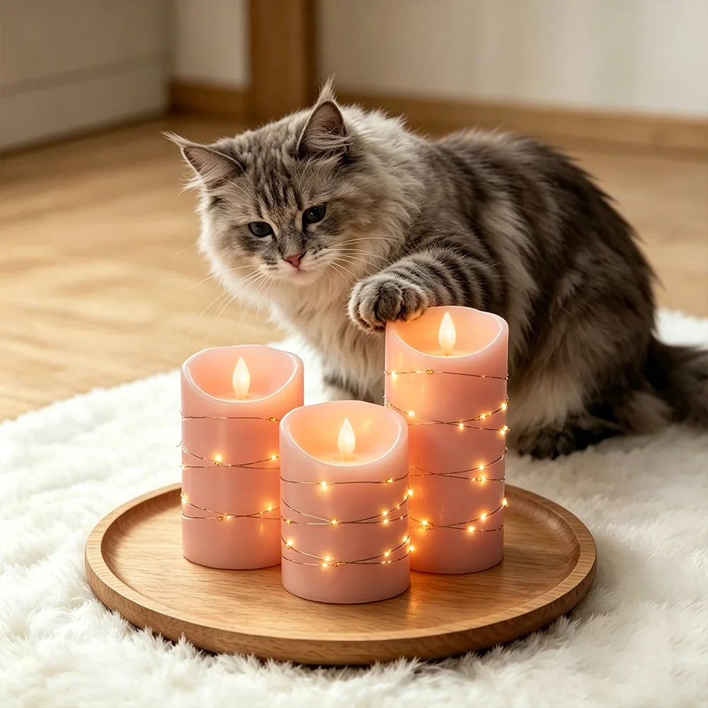 Realistic Flameless LED Pillar Candles With Remote Control And Timer