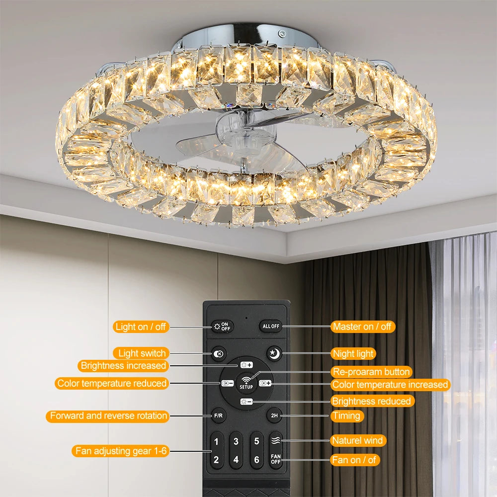 GreeLustr Led Ceiling Fan Lamp With Remote Control Living Room Lighting Crystal Chandeliers Decoration Home Luxury Hanging Light