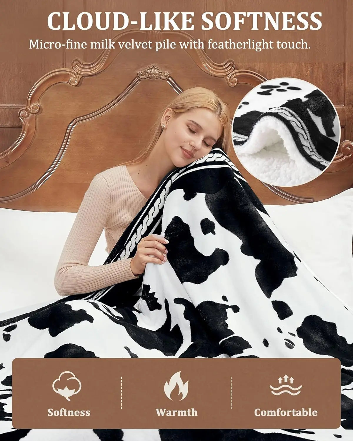 HiMISS Cow Print Heated Electric Blanket With LCD Controller