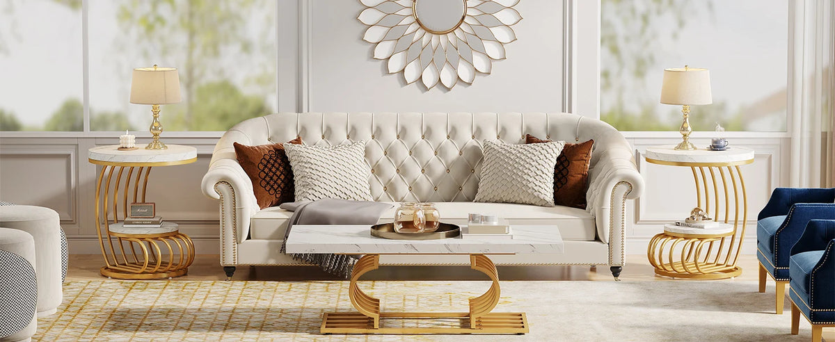 Tribesigns Modern Round End Table With Faux Marble Storage Shelf