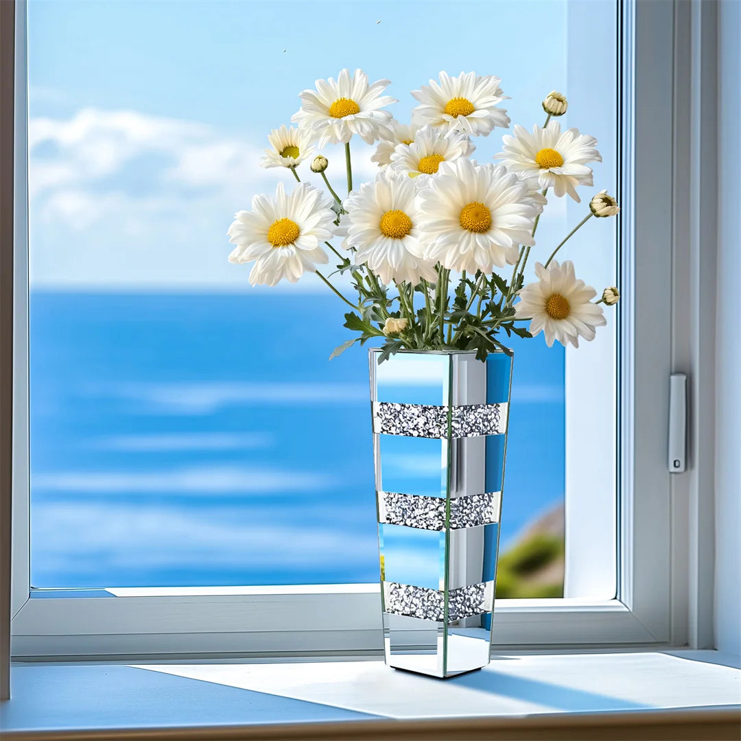 Modern Mirrored Crystal Floor Vase for Elegant Floral Displays