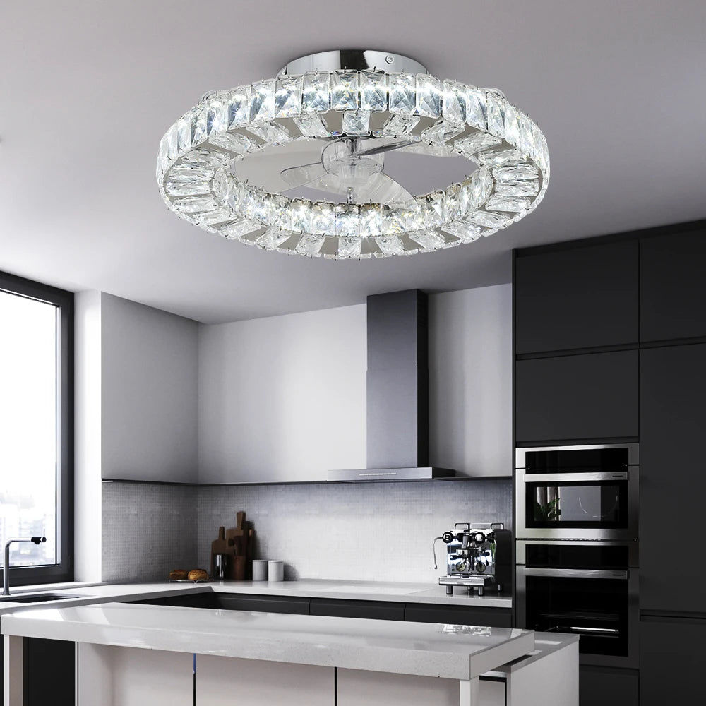 GreeLustr Led Ceiling Fan Lamp With Remote Control Living Room Lighting Crystal Chandeliers Decoration Home Luxury Hanging Light