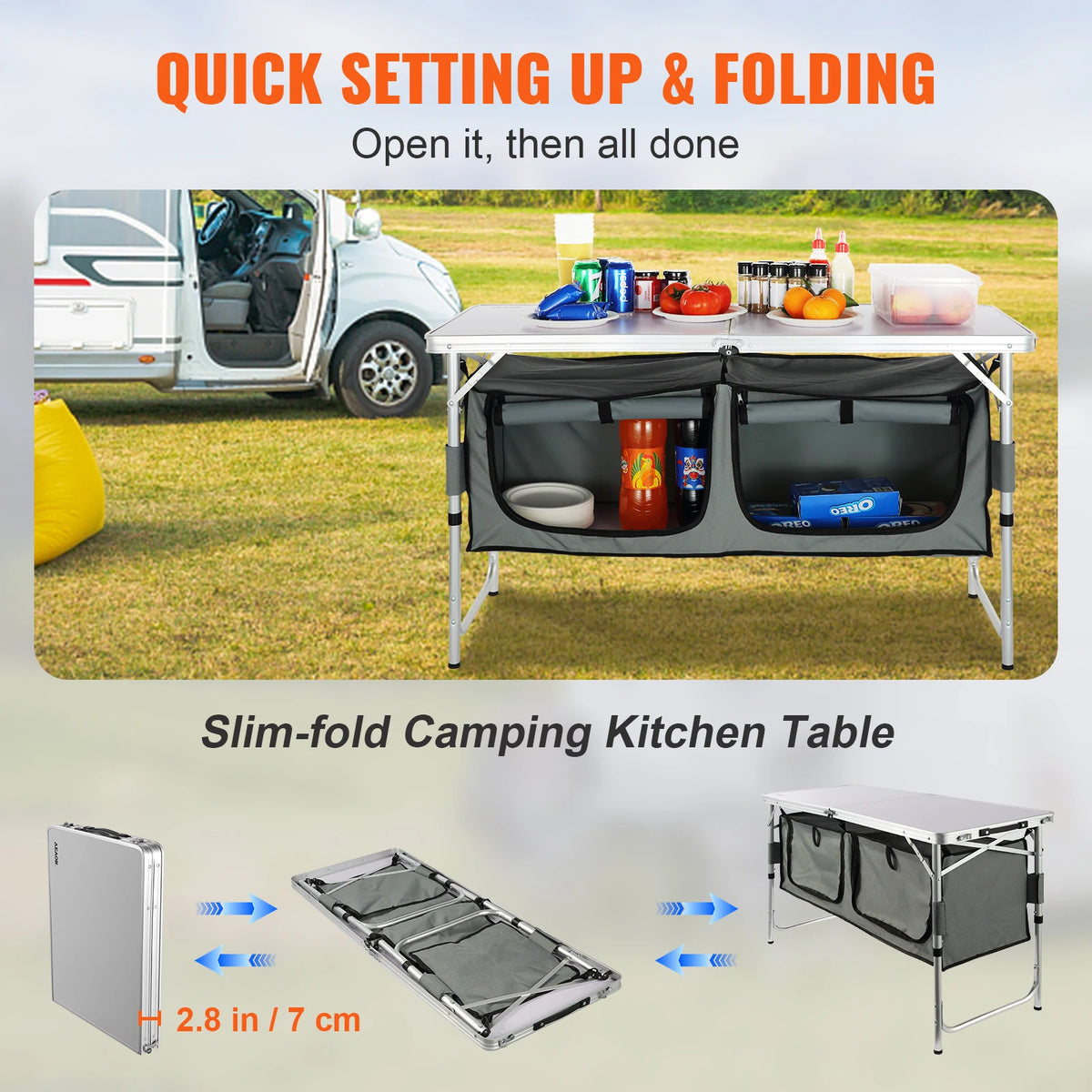 SucceBuy Folding Camping Kitchen Table For Outdoor Cooking