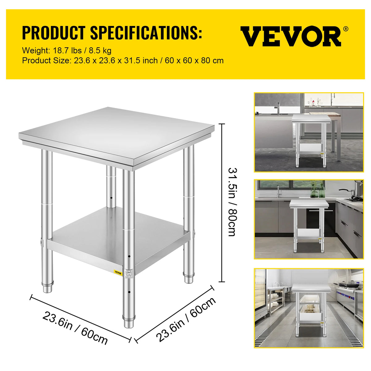 SucceBuy Stainless Steel Commercial Kitchen Worktable With Undershelf