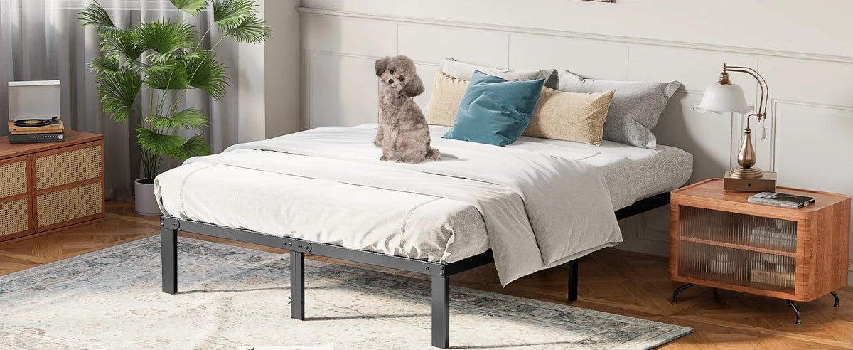 JHK Sturdy Metal Platform Bed Frame With Strong Steel Slats