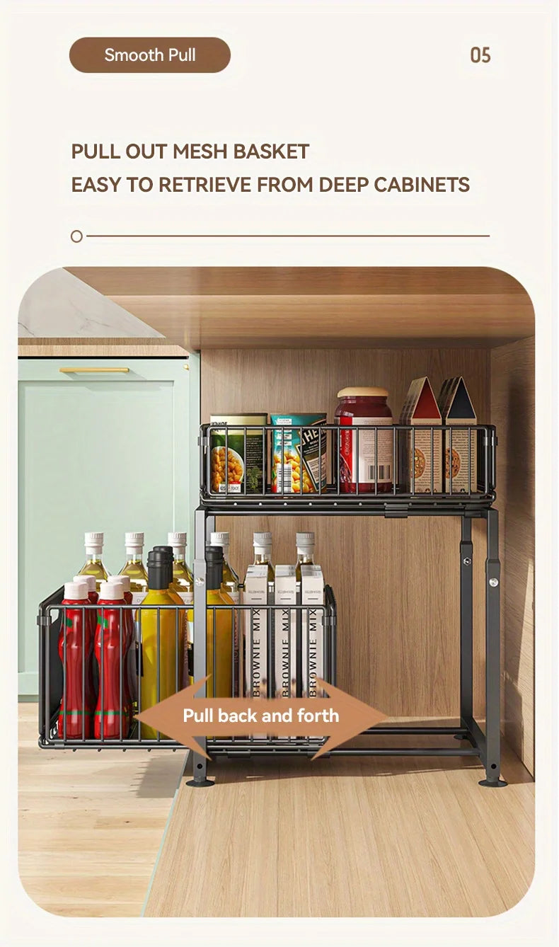 AEHOME 2 Tier Slide Out Cabinet Organizer Heavy Duty Storage Shelf