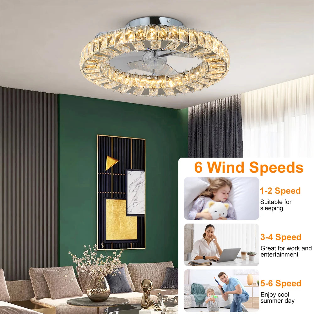 GreeLustr Led Ceiling Fan Lamp With Remote Control Living Room Lighting Crystal Chandeliers Decoration Home Luxury Hanging Light
