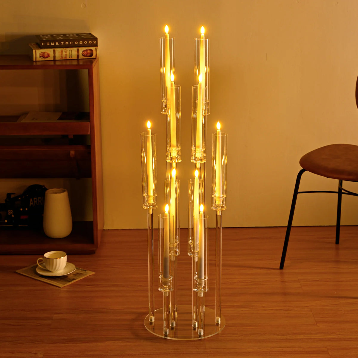 10 Arm Acrylic Candelabra Centerpieces 37.7 Inch Tall Floor Candlestick Holder with Lampshades for Wedding Table Decorations Party Event