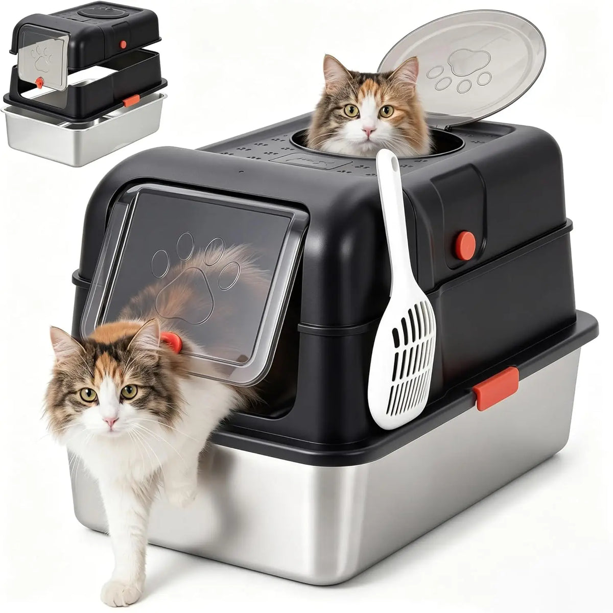 Studyset Enclosed Stainless Steel Dog Proof Cat Litter Box