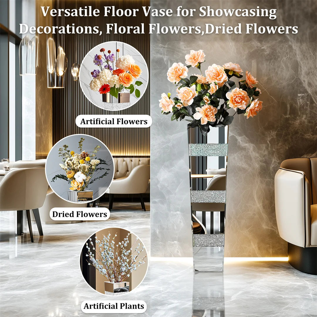 Modern Mirrored Crystal Floor Vase for Elegant Floral Displays