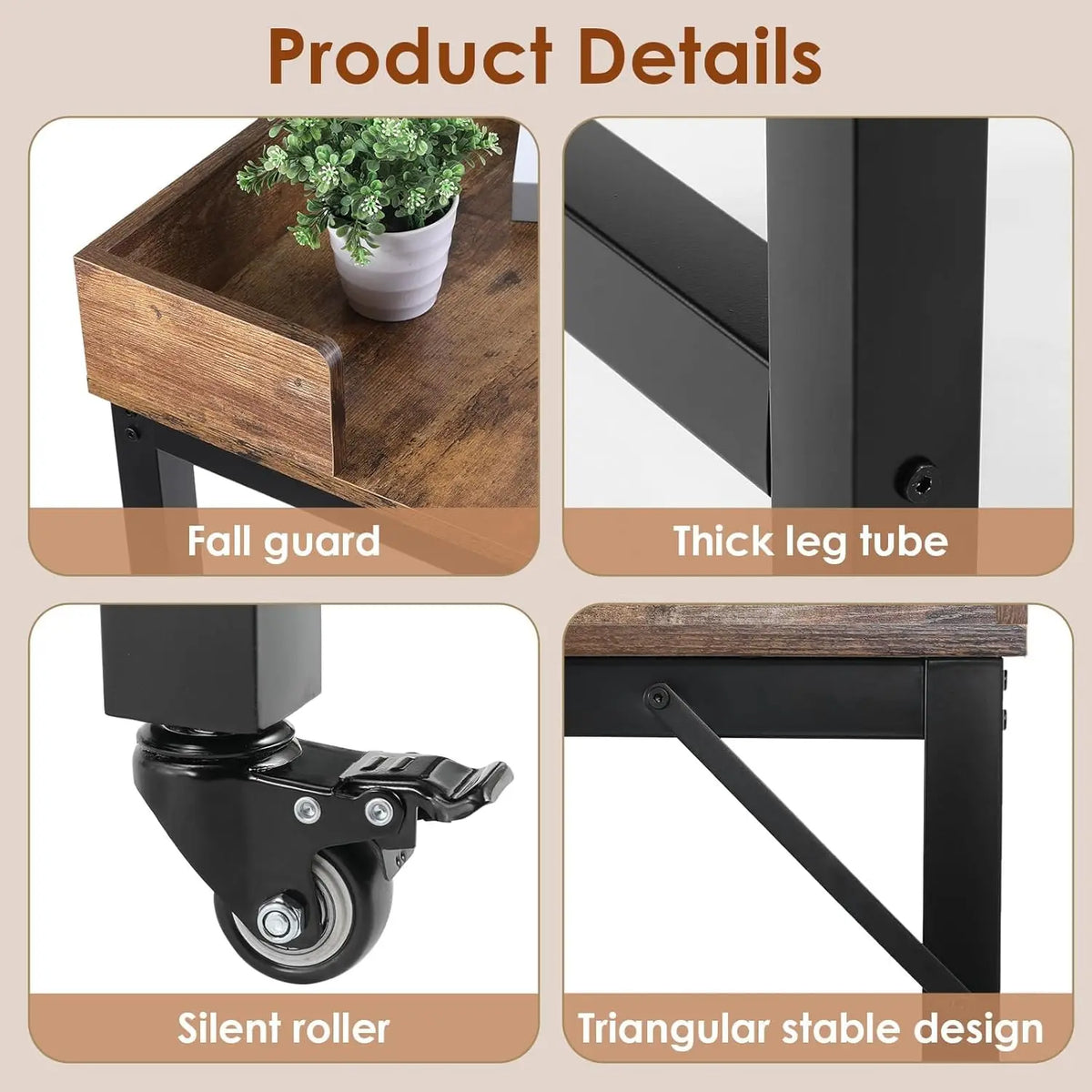 Overbed Table with Wheels,Queen Full Size Mobile Computer Desk,Standing Laptop Cart,Over Bed Table with Heavy Duty Metal Leg,16D x 71W x 41H inch,for Bedroom