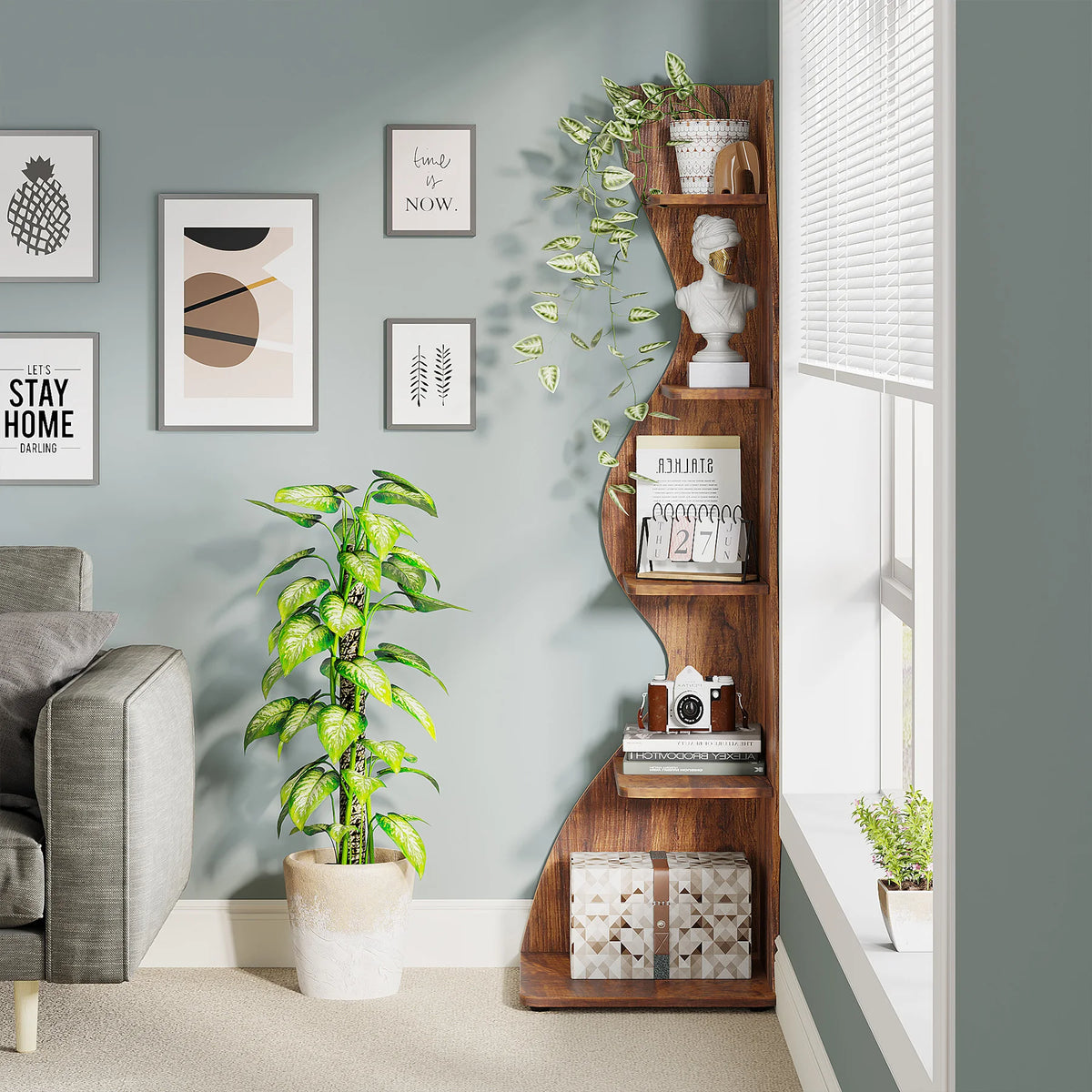 Tribesigns Modern Corner Shelf Bookcase Storage Rack