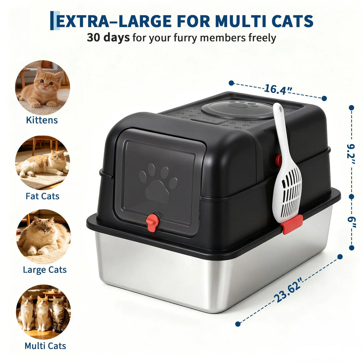 Studyset Enclosed Stainless Steel Dog Proof Cat Litter Box