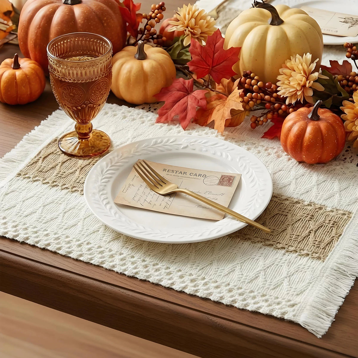 Cotton Linen Tassel Placemats For Dining Table Farmhouse Decor
