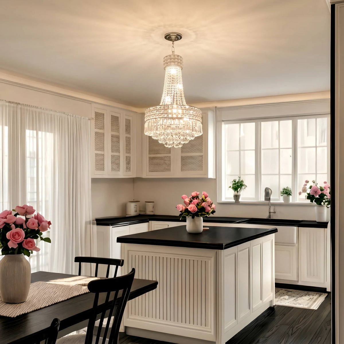 Modern Round Crystal Dimmable Chandelier For Dining Room Lighting