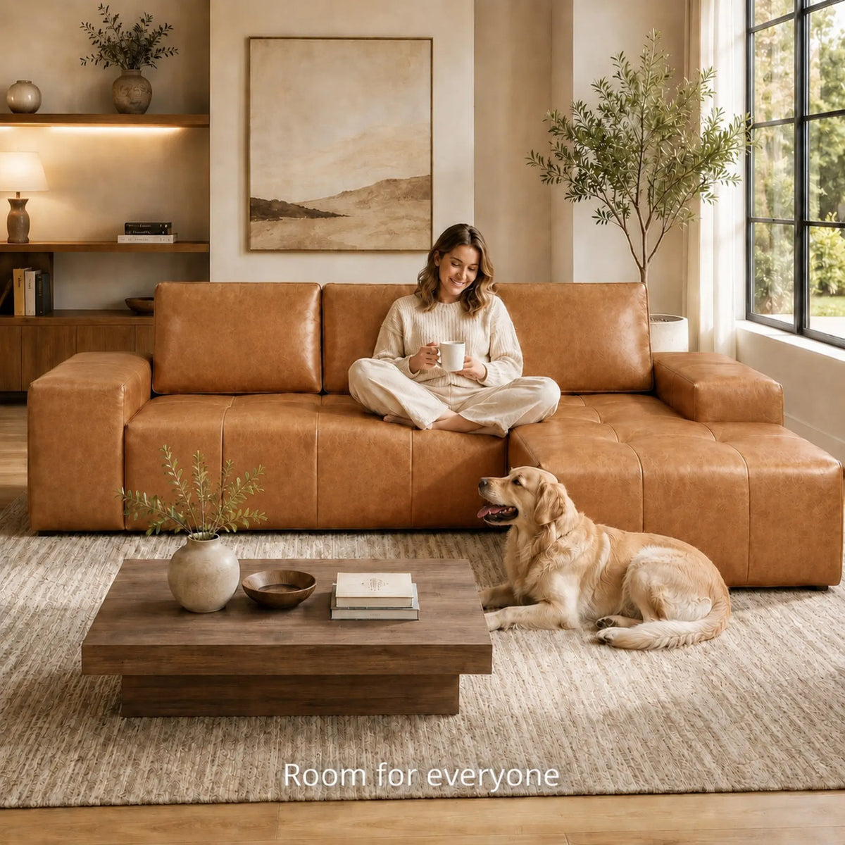 Cloud Sectional Sofa With Chaise And Faux Leather Couch