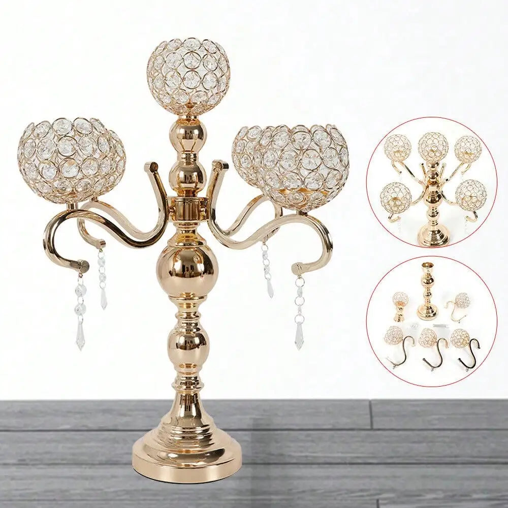 Crystal Five Arm Tabletop Candelabra For Weddings And Home Decor