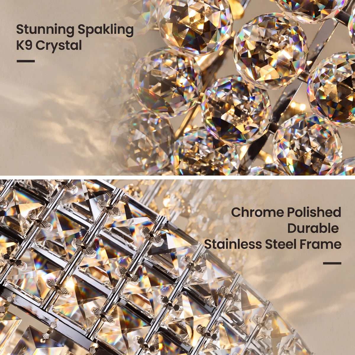 Modern Round Crystal Dimmable Chandelier For Dining Room Lighting