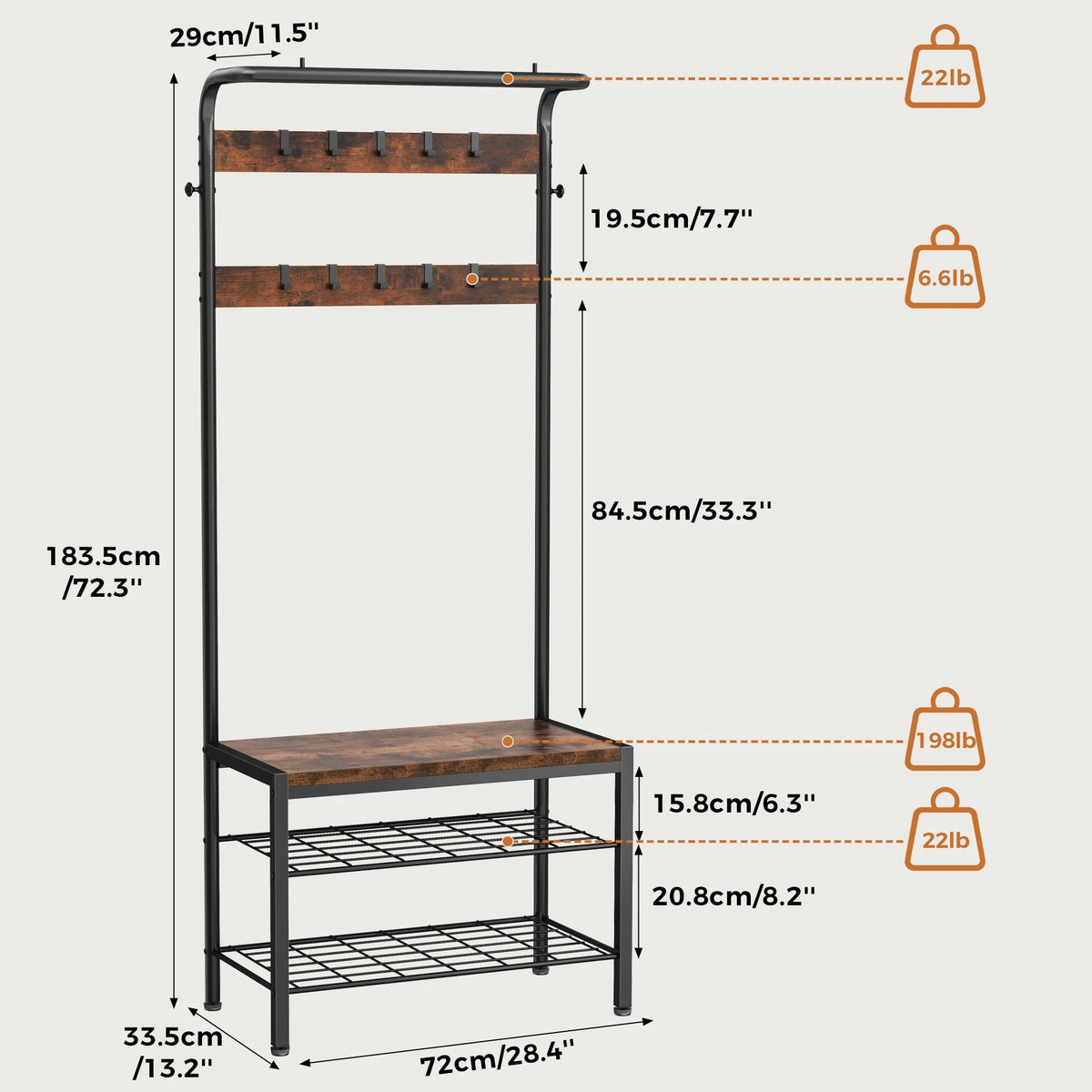 JHK Entryway Coat Rack Bench With Shoe Storage Organizer