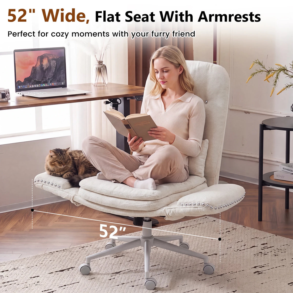 TCGBKAF Criss Cross Office Chair with Flip Armrests Swivel Vanity Chair with Side Pockets, Ergonomic Cross Legged Office Chair with Wheels, Computer Desk Chair for Home&Office