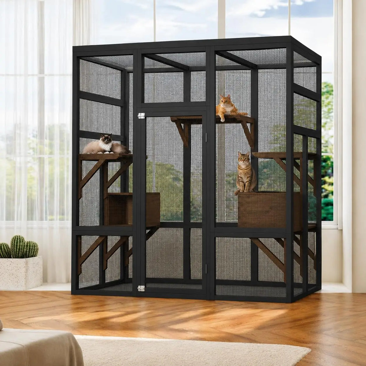 HiMISS Outdoor Wooden Catio Enclosure With Platforms And Rest Boxes