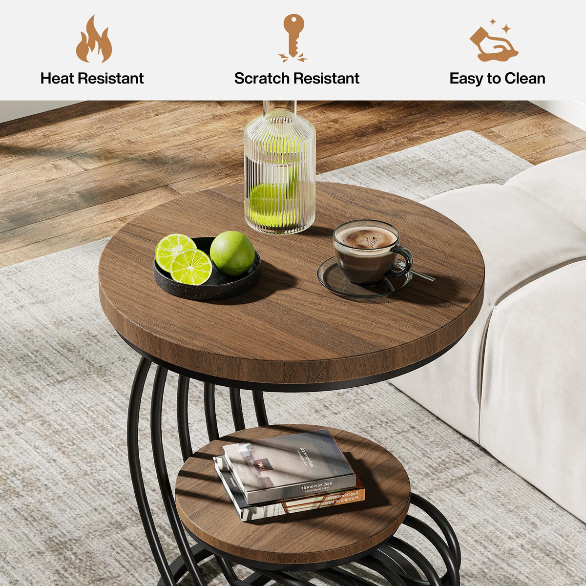 Tribesigns Modern Round End Table With Faux Marble Storage Shelf