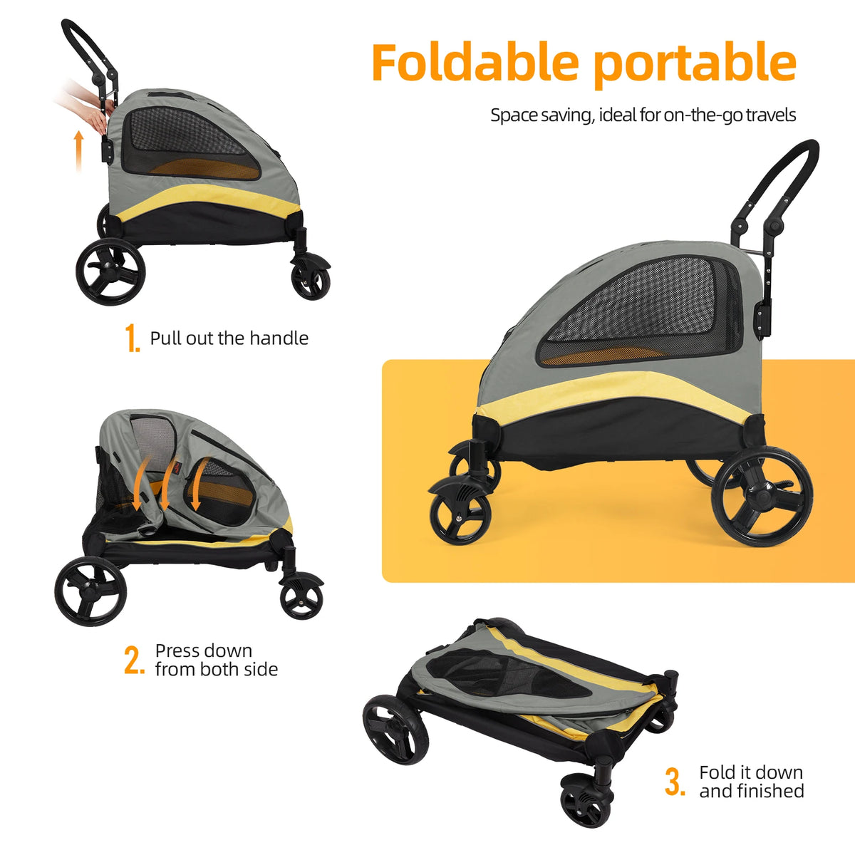Foldable Breathable Four Wheel Pet Stroller For Travel Dogs