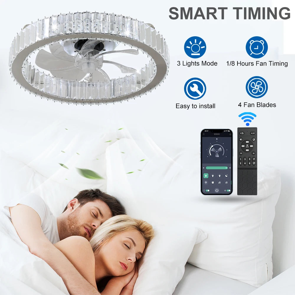 GreeLustr Led Ceiling Fan Lamp With Remote Control Living Room Lighting Crystal Chandeliers Decoration Home Luxury Hanging Light