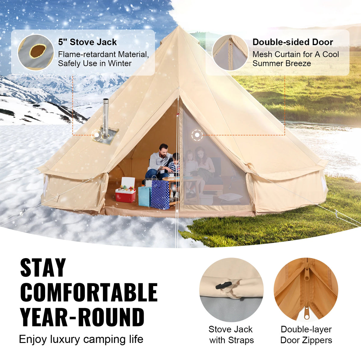 SucceBuy Canvas Bell Tent For Outdoor Camping With Breathable Fabric