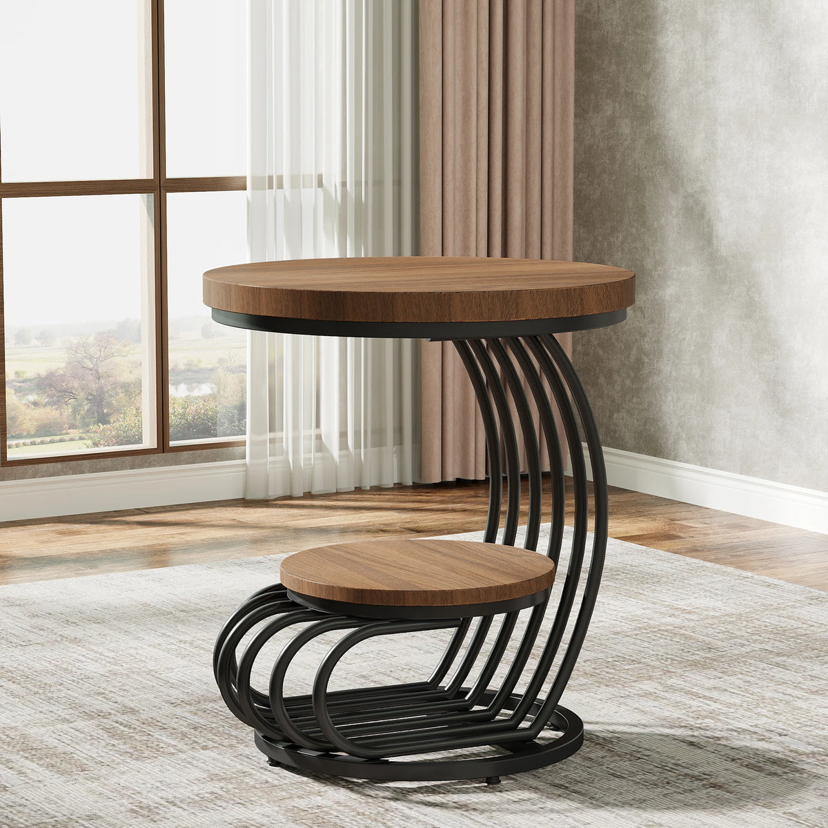 Tribesigns Modern Round End Table With Faux Marble Storage Shelf
