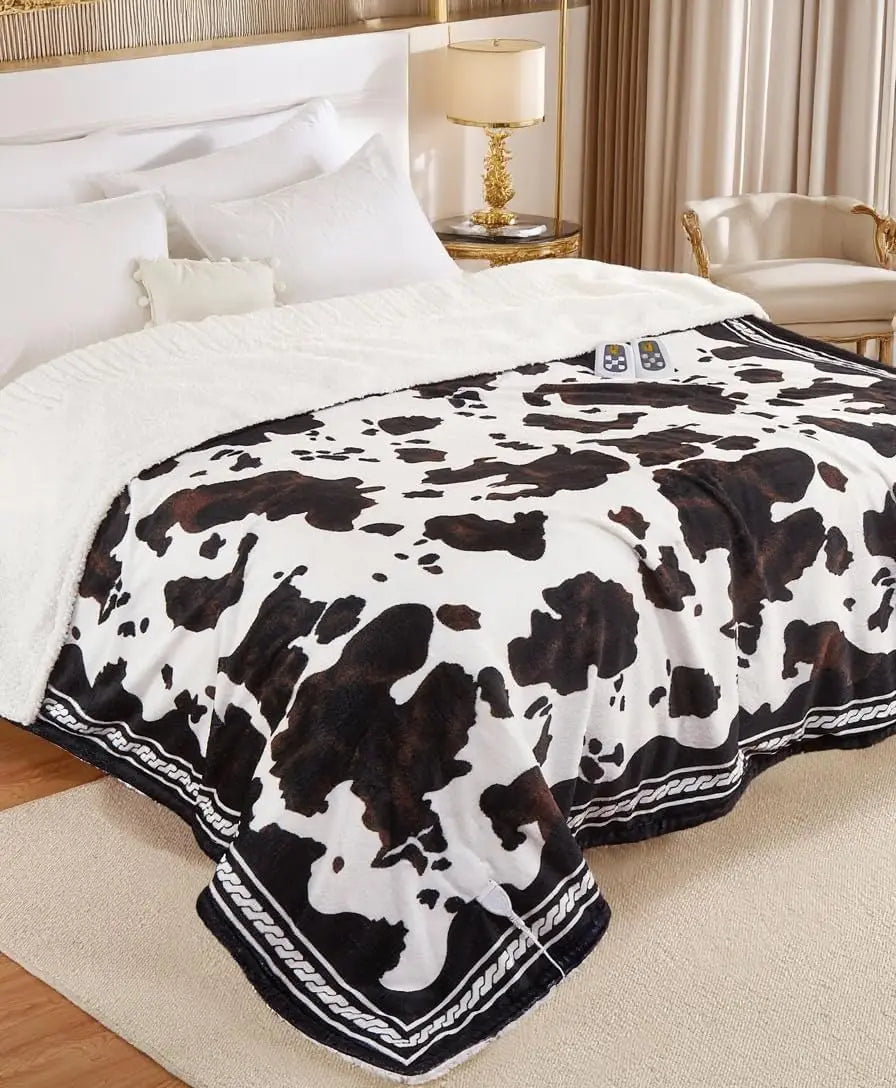 HiMISS Cow Print Heated Electric Blanket With LCD Controller